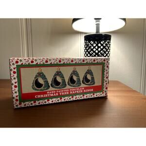 Vintage Hand Painted Christmas Napkin Rings, set of 4